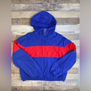 Vintage Polo Ralph Lauren Color Block Hooded Windbreaker Fleece Lined 90s Ski